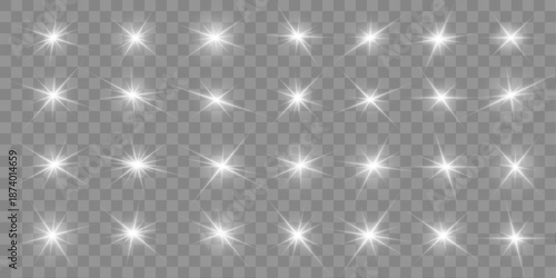 Png white star light with sun and strong sunlight rays. Bright sparkle and sparks create a radiant starburst with cinematic bokeh. Deep atmospheric glow fills the background. Vector illustration.