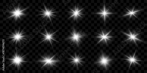 Png white star light powered by sun and layered sunlight rays. Intense sparkle and sparks form a dynamic starburst with lens flare. Dramatic illumination spreads on background. Vector illustration.