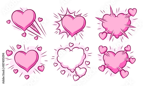 Set of Valentine speech bubbles. Romantic clouds and backgrounds in comic style. Love greeting cards.