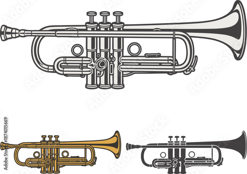 Set of Trumpet Stock Illustration, vector, icon