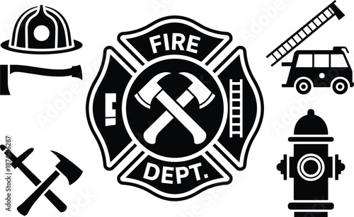 Vintage monochrome firefighting labels set
