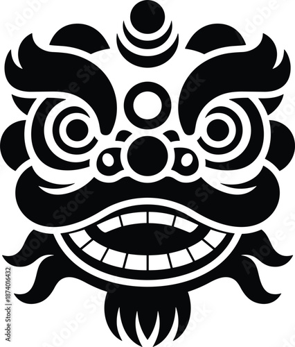 Chinese Lion Dance Mask silhouette, vector, icon