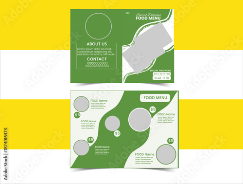 Green Food Menu Flyer Design Template with Modern Layout