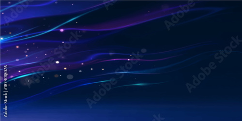 Abstract blue background with stars featuring flowing purple waves and glowing fractal lines that create a bright energy motion texture for a dynamic wallpaper design