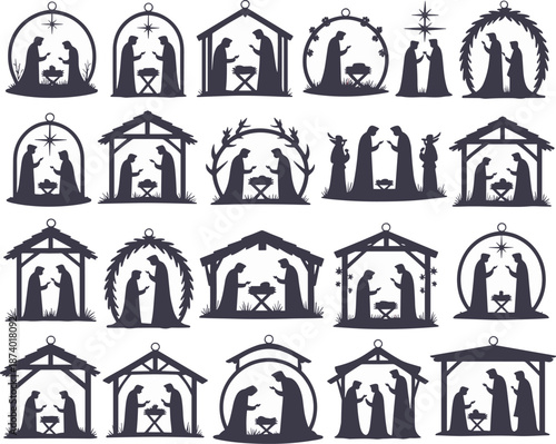 Collection of nativity silhouette design nativity scene vector illustration

