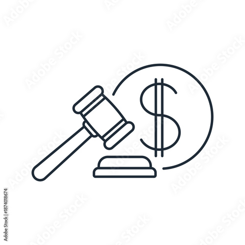 Law and the dollar. Financial rules. Vector linear icon illustration isolated on white background.