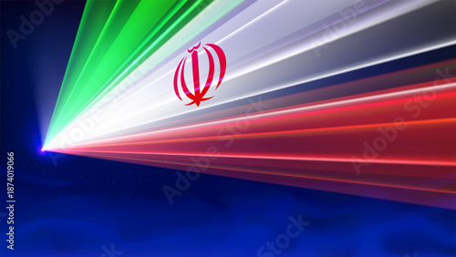 Laser flag of iran. Iranian abstract flag. Popular protests. Laser show on dark blue background. Multicolor template of banner, poster for national holiday of iran. Place for text. Copy space. Vector
