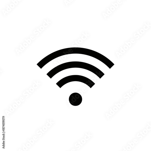 Simple black and white wifi signal icon for wireless connection.