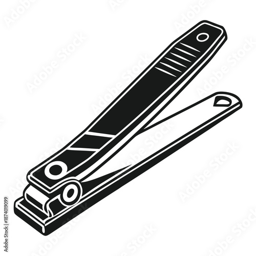 Black and White Nail Clippers Icon on White Background