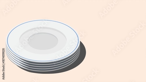 Isometric plates animation. Empty plates. Isometric cutlery. Isometric tableware. 4K video animated in isometric style