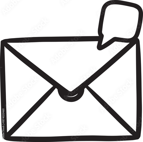 A simple sketch of an email, with an enclosed message bubble, suggests instant communication and the essential function of written messages in a digital environment.