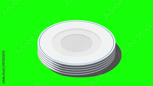 Isometric plates animation. Empty plates. Isometric cutlery. Isometric tableware. 4K video animated in isometric style
