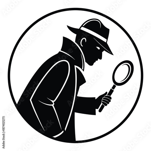 Detective Silhouette With Magnifying Glass In Circle