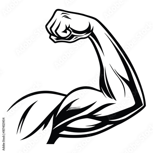 Flexed Bicep Muscle Arm in Black and White strength