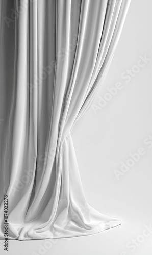 Elegant, draped, white fabric curves gracefully down