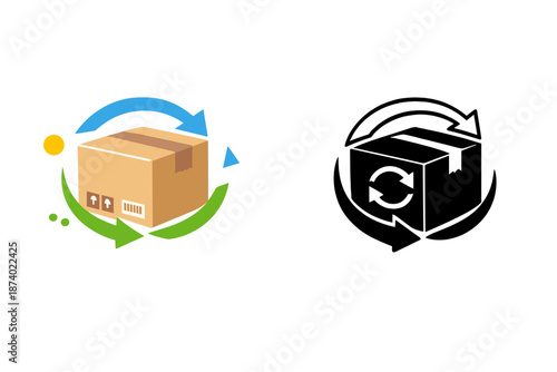 Recycling box with arrows and sun icon