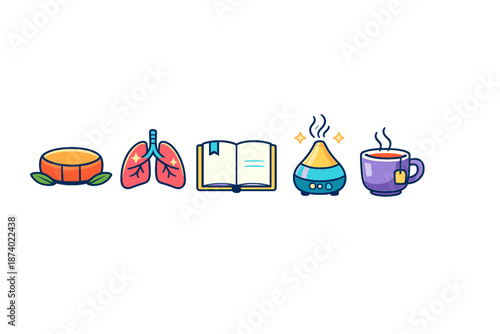 Set of five wellness icons on a dark background
