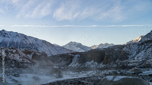 beautiful snowy mountain peaks. winter in the mountains. highlands
