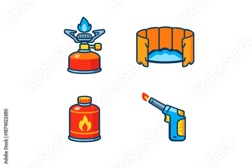 Camping gear icons for outdoor activities