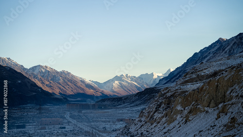beautiful snowy mountain peaks. winter in the mountains. highlands