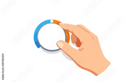 Hand turning a knob with colored indicator