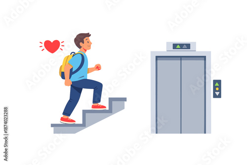 Person choosing stairs over elevator for fitness