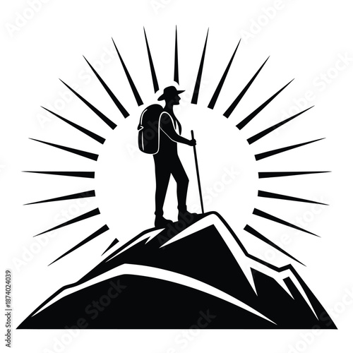 Trekker on Peak with Wide Horizon