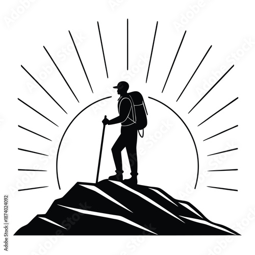 Minimal Hiker Silhouette with Rising Sun