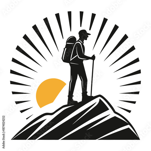 Mountain Explorer Standing at Sunrise