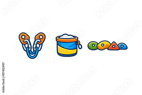 Climbing gear icons on dark background