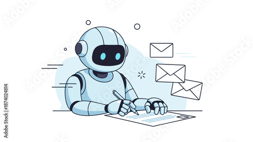 Robot writing letters: ai in communication and autonomous technology illustration