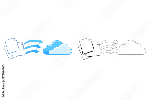 Cloud computing concept with files being transferred