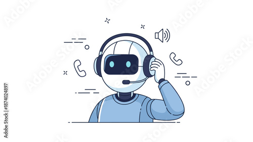 Friendly robot support agent in headset assisting with phone calls