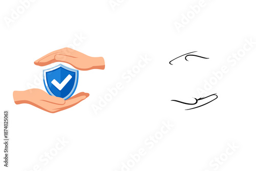 Hands protecting a shield with a checkmark