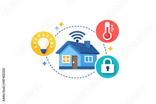 Smart Home Technology Icons with House