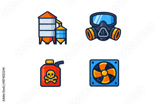 Collection of Industrial Icons with a Post-Apocalyptic Theme