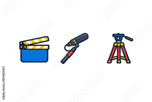 Film production equipment icons set