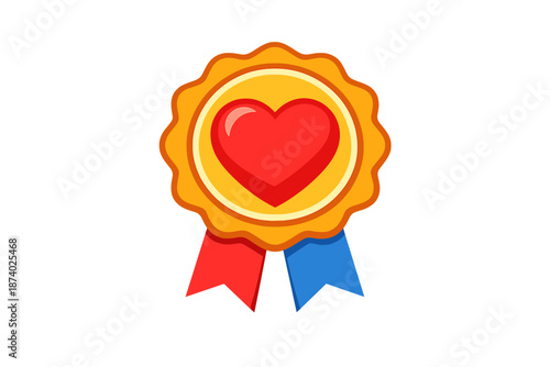 Award ribbon with a red heart symbol and glowing effect
