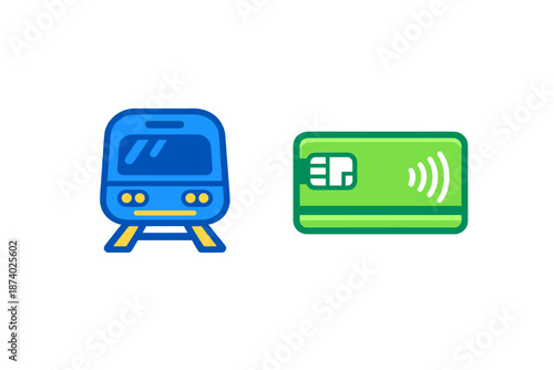 Train and Credit Card Icons with Neon Glow