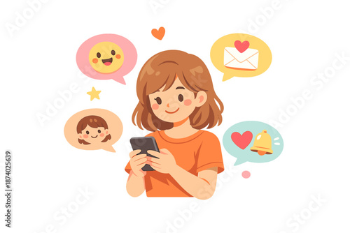 Girl interacting with social media on her phone