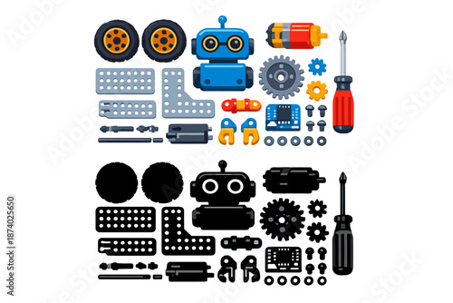 Robot Construction Kit Parts Laid Out