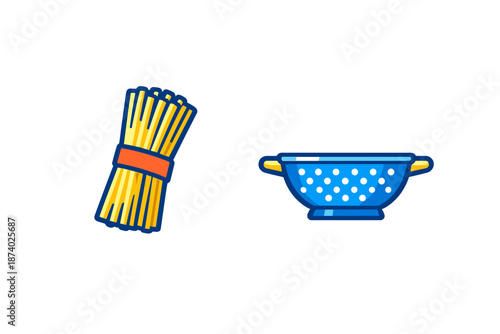 Spaghetti and Colander Icon with Neon Glow