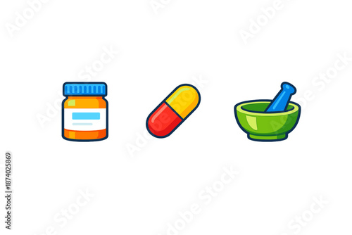Medicine icons with glowing effect on dark background