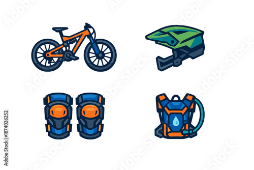 Mountain biking gear icons