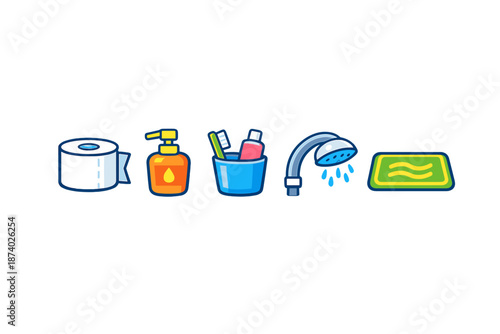 Bathroom essentials icons with glow effect