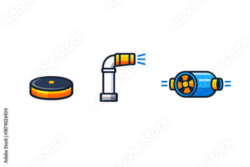 Wallpaper Mural Three futuristic industrial icons on a dark background Torontodigital.ca