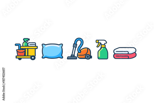 Collection of cleaning and hospitality icons