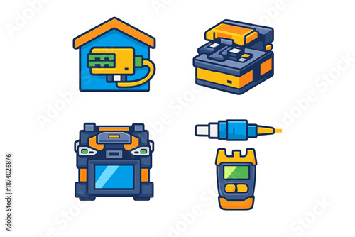 Fiber optic telecommunications equipment icons