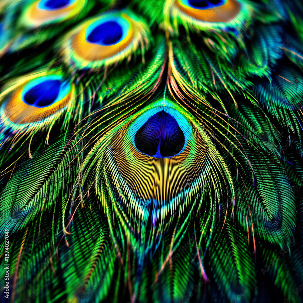 Obraz premium Peacock feather patterns - HQ JPG Square 1:1