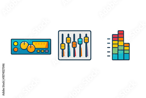 Sound Equipment Icons on Gray Background